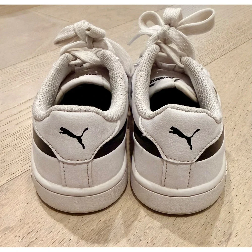Puma Smash v2 Max Kids Sneakers White Black Low Top Athletic Shoes 373805-02 12C - Picture 4 of 8